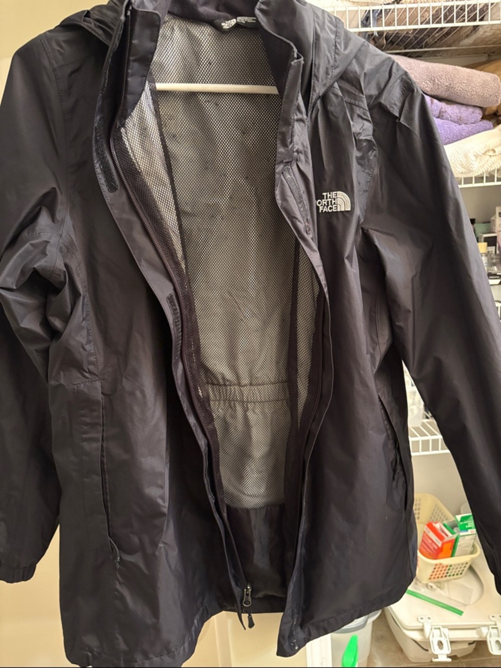 The North Face Black Hooded Windbreaker rain Jacket